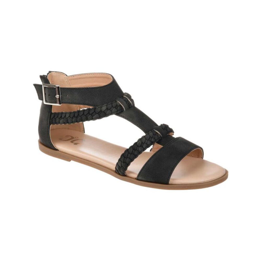 JOURNEE COLLECTION Womens Black T-Strap Florence Round Toe Gladiator Sandles 5.5
